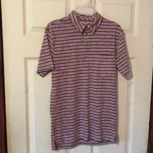 Cape Juby Red & Gray Striped Pique Knit Polo Shirt Mens XS